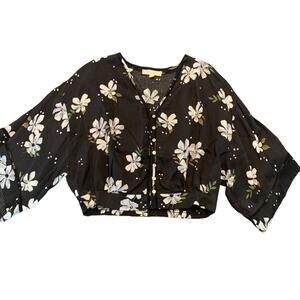 Lovestitch Womens black daisy floral blouse cropped length size small